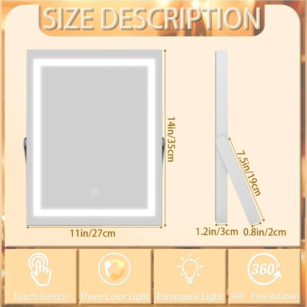 LED Lighted Vanity Makeup Mirror with Touch Control 3 Color Options 11X14 Silver
